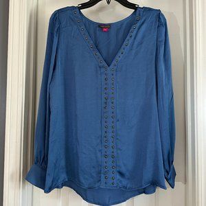 Vince Camuto Long Sleeve Riveted V Neck Blue Size L